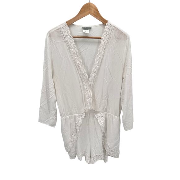 La Blanca White Crochet Lace Trim Romper Swim Coverup // L - Picture 2 of 7